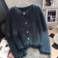 Suéter de Punto Informal de Invierno Más Vendido, Antiarrugas, 100% Poliéster, Cuello Redondo, Color Sólido, Cárdigan Suave de Un Solo Pecho para Mujer