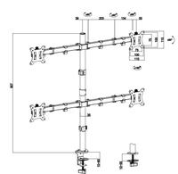 Support de moniteur LCD quadruple réglable sur rail horizontal incurvé
