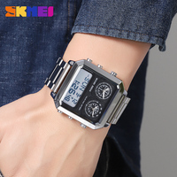 Jam tangan Digital pria, jam tangan olahraga anti air persegi 30M bercahaya, jam tangan tali baja anti karat mode baru dengan LED SKMEI2204