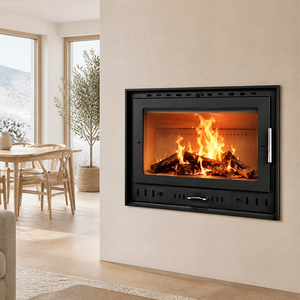 Cheminée à bois moderne en acier avec triple alimentation en air, grande <span class=keywords><strong>vitre</strong></span>, à combustion propre, pour villa et hôtel - Product Image 1