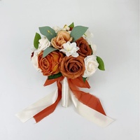 Bouquet de fleurs artificielles en terre cuite et crème avec ruban de satin pour événements de mariage et fournitures florales en gros