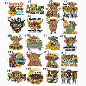 Parches Termoadhesivos Bordados de Vaca Highland con Diseño de Campo Floral, Lindos y Caprichosos - Product Image 2