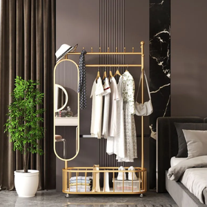 Porte-manteau sur pied en fer moderne épaissi avec miroir de toilette rotatif mobile pour chambre à coucher - Product Image 4