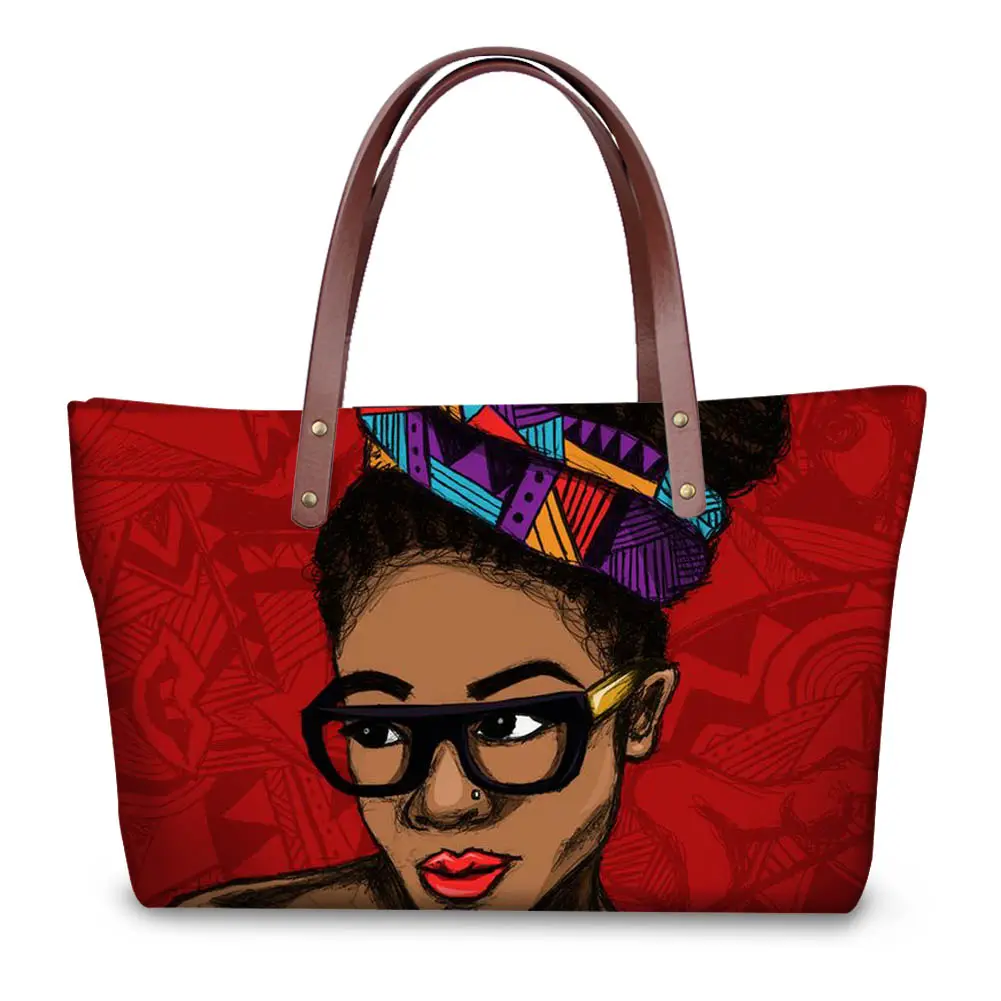 Luxury Design Handbags Ladies Women Black Art African Girl Printing Hand Bag&Wallet Females Bolsas