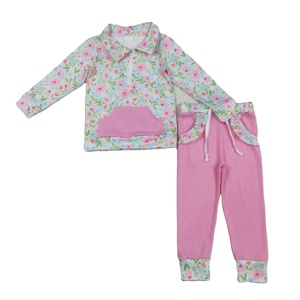 Conjunto de 2 Piezas RTS Boutique para Niños, Primavera-Otoño, Casual, Estampado Floral, Sudadera con Cierre y Pantalones Jogger, Transpirable, Algodón y Spandex - Product Image 1