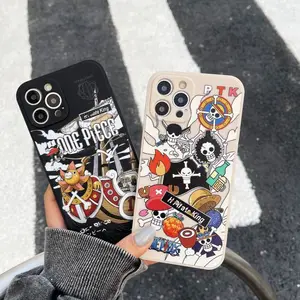 Dessin animé une pièce Anime impression conception étui de téléphone portable mignon choc couverture arrière pour iPhone 15 plus 14 13 mini 12 11 Pro max XS XR