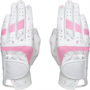 Gants de golf en cuir blancs et roses à étoiles, respirants et perforés, pour l'entraînement de golf en extérieur - Product Image 1
