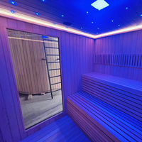 Panorama kaca Sauna luar ruangan Premium 5 orang kaca tampilan penuh Redwood & pemanas canggih harga pabrik