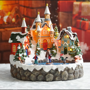 Personnalisé Illuminé <span class=keywords><strong>noel</strong></span> haute qualité LED allumé Noël village avec enfants et Père Noël figure - Product Image 2