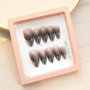 <span class=keywords><strong>Uñas</strong></span> Postizas de Alta Calidad, 10 Piezas, Lujosas, Cobertura Completa, Almendradas, Ojo de Gato, Degradado, <span class=keywords><strong>con</strong></span> Brillo, Punta <span class=keywords><strong>Francesa</strong></span>, ABS, Venta al Por Mayor de Fábrica - Product Image 3