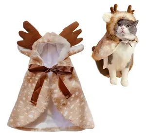 Dog Christmas Clothing Fun Deer Dog Cloak Warm Christmas Reindeer Dog Clothing Wool Hat Jewelry Clothing Transformation