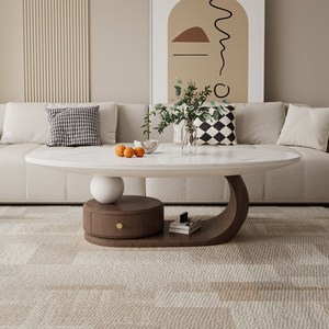 Mesa de Centro Ovalada con Espacio de Almacenamiento, Diseño Moderno, Ecológico y Duradero, Mueble para Sala de Estar para Espacios Pequeños - Product Image 1