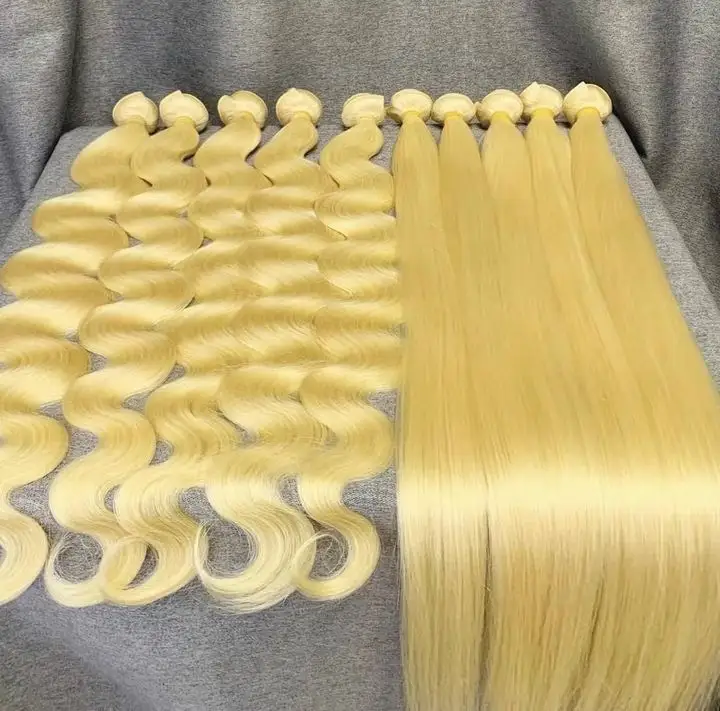 Capelli vergini allineati con cuticole grezze, fasci di capelli umani grezzi biondo miele 613 da 40 pollici, fasci di capelli biondi grezzi vietnamiti con frontale