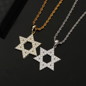 David Star Sign Cheap Tiny S925 Silver Cubic Zirconia Crystal 18K Chapado en oro Tetragrammaton Collar con colgante de pentagrama invertido - Product Image 4
