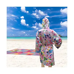 Print Logo Custom Sand Free Quick Dry Microfiber Toalha De Praia Com Surf Hooded Poncho Toalhas De Praia Para Adultos Crianças