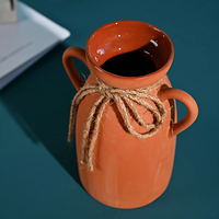 Vase en céramique de terre cuite rouge Vase bouteille de fleurs en terre cuite à double poignée avec corde