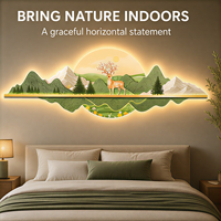 Art mural LED UV en cristal motif cerf de montagne, paysage forestier illuminé pour salon, bureau, hôtel, intérieurs modernes et luxueux