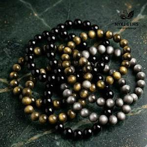 Bracelets en perles d'obsidienne, pierres naturelles tendance, pierres précieuses de guérison, 6 mm, 8 mm, 10 mm, faits à la main pour femmes et hommes - Product Image 1