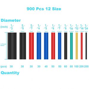 900 ชิ้น 2:1 ชุดท่อหดความร้อน PVC เกรดมารีน-12 ขนาด 6 สีกันน้ำห่อสายไฟ - Product Image 2