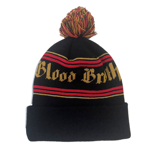 Chapeau d'hiver en tricot jacquard en acrylique personnalisé, badge en cuir brodé, <span class=keywords><strong>bonnet</strong></span> <span class=keywords><strong>pompon</strong></span> - Product Image 5