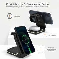 Dudukan Pengisi Daya Nirkabel 3 in 1 Lipat 15W PD Magnetik, Lampu Tidur, Pengisi Daya Jam & Earphone, Penyangga Ponsel
