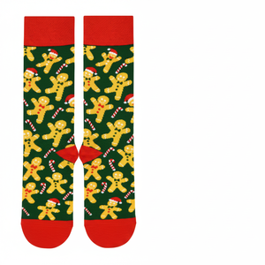 Colorful Christmas Themed Sock Breathable Gingerbread Man <b>Candy</b> <b>Cane</b> Design Bows Pattern One Size Fits All for Winter Season - Product Image 4