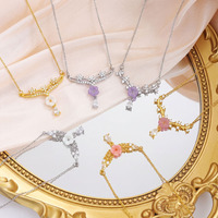 Collier pendentif goutte d'eau ajouré à motif floral, en acier titane micro-pavé de zircone, chaîne de clavicule, best-seller