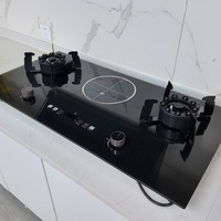 Cuisinière combinée gaz-électrique haute puissance à 3 brûleurs avec minuterie, multifonctionnelle, portable, pour camping-car, surface en verre, allumage électronique