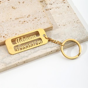 Pendentif rectangulaire exclusif transfrontalier en acier inoxydable avec plaque d'immatriculation de voiture ajourée, porte-clés numérique personnalisé DIY - Product Image 2