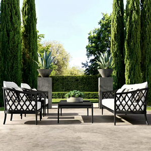Sofá clásico y elegante de aluminio fundido para exteriores con acabado texturizado de piedra, sofá de jardín de metal resistente a la intemperie para terraza de villa. - Product Image 1