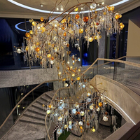 Lustre suspendu LED DUOMEIJU 3000K E14 AC en cristal, hauteur réglable, finition dorée, pour hall d'hôtel, escalier, plafond haut
