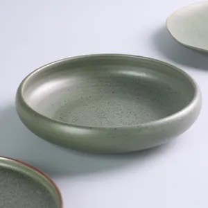 Круглая тарелка для глубокого супа, керамическая тарелка для пасты, керамический зеленый диск, посуда для отелей, оптовая продажа
