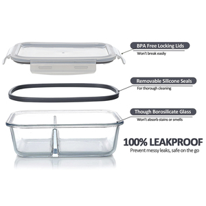 Boîte à lunch Bento <span class=keywords><strong>en</strong></span> <span class=keywords><strong>verre</strong></span> au micro-ondes avec couvercles <span class=keywords><strong>en</strong></span> PP Ensemble de récipients de stockage des aliments - Product Image 3