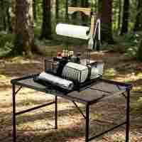 Table pliante portable avec cadre en aluminium, réglable en hauteur, avec surface en maille pour barbecue, pique-nique, camping