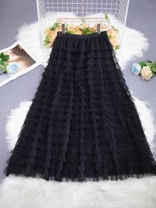 Falda floral de primavera para mujer, Falda plisada larga de cintura alta elástica, falda acampanada plisada de gasa de longitud media adelgazante - Product Image 3