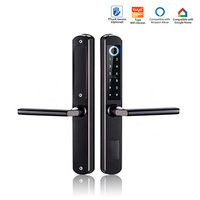Venta al por mayor, teclado Tuya TTlock, manija de puerta corredera, huella dactilar de aluminio, cerradura de manija de puerta inteligente sin llave, cerradura inteligente
