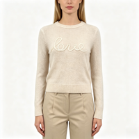 Pull tricoté décontracté à manches longues de couleur marine avec écusson brodé, qualité supérieure, personnalisable, OEM & ODM, collection automne
