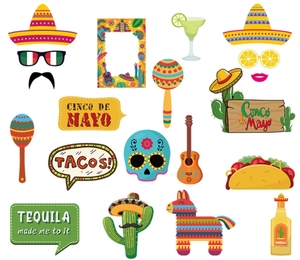 Dia De Los Muertos FIESTAホリデーパーティーの装飾用カスタムメキシコのサボテンTacos Skull Mojito Pinata Design紙の小道具写真の旗 - Product Image 2