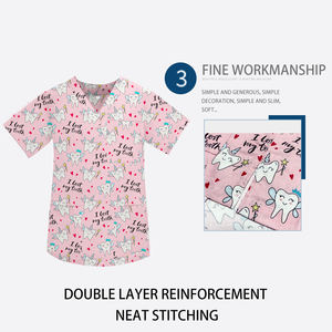 Uniforme de fregado de <span class=keywords><strong>ortopedista</strong></span> de algodón puro, blusas de enfermera de manga corta con cuello en V, estampado de esqueleto ortopédico, Top quirúrgico de clínica de Hospital - Product Image 4