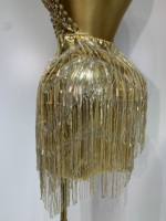 Robe courte transparente à paillettes et franges pour fête d'anniversaire de femme, spectacle de danse, nouvelle mode sexy, costume de scène doré scintillant