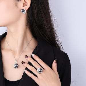 Conjunto de joyería de moda <span class=keywords><strong>Vintage</strong></span> de Latón chapado en platino, diseño de forma de hoja de perla Fritillaria 14mm12mm perla gris para bodas - Product Image 4