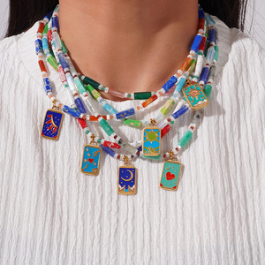 オリジナル手作り新色天然石ビーズステンレス鋼タロットネックレスパーソナライズされたニッチユニセックススポーティパンクギフト - Product Image 1