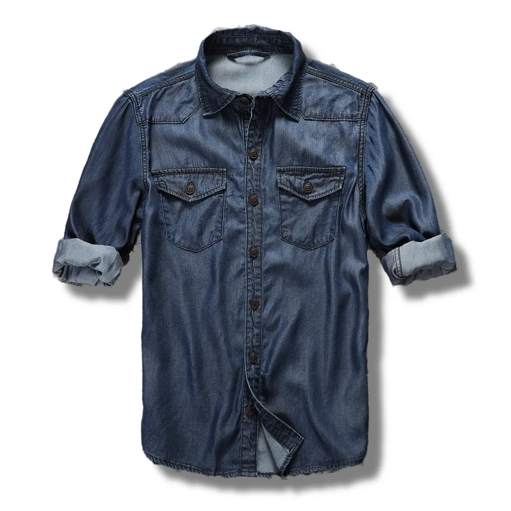 Big size cowboy shirt long sleeve wholesale light blue denim shirts for men