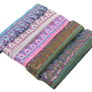 Harga pabrik payet berwarna Trim <span class=keywords><strong>Mesh</strong></span> poliester kain pita berkumpul bunga Crochet renda Trim untuk garmen rumah tekstil - Product Image 1
