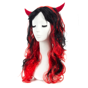 Perruque de cheveux synthétiques pour femme, accessoires de fête, robe fantaisie, perruque avec cornes de diable séduisantes, vente en gros - Product Image 2