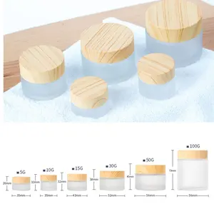 Support Customized LOGO 30g50ml100ml200ml Empty Bamboo Lid Amber Clear Frosted Face Body Cream Cosmetic Glass Cream Jar