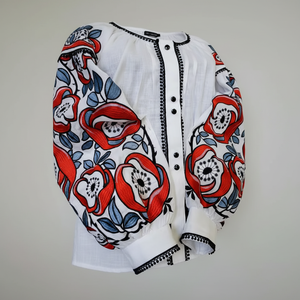 Elegante vestido de mujer de algodón blanco patrón ucraniano bordado cuello en V cuello largo Casual Vestido corto tamaño borla cremallera - Product Image 1