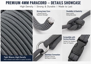 Cuerda de Paracaídas de Poliéster y Nailon Resistente, 7 Hilos, 325 Pies, Cuerda Trenzada para Tiendas de Campaña, Cuerda de Paracord de 4 mm, Cuerdas de Sujeción - Product Image 3