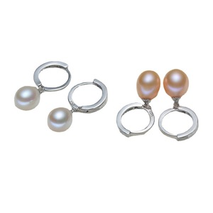 Freshwater Cultured Pearl <b>Earrings</b> 8.5-9mm Rice Shape High Luster 925 <b>Silver</b> <b>Hoop</b> <b>Earrings</b> Everyday Wear - Product Image 2