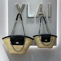 Sac fourre-tout élégant et minimaliste coréen en forme d'éventail tressé pour femme, idéal pour les vacances, les voyages, le shopping quotidien et les sorties.